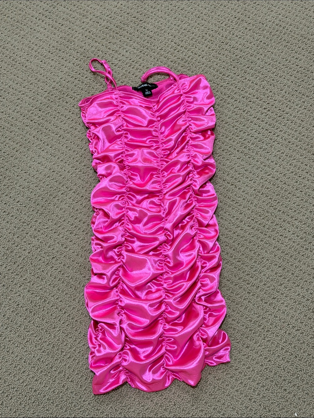 Girls Hot Pink Ruched Satin Mini Dress